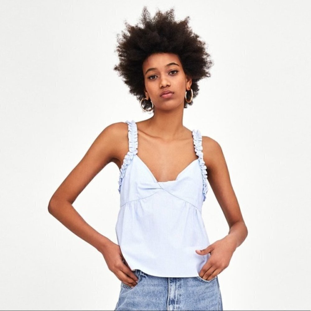 Zara | striped knotted cotton striped crop top